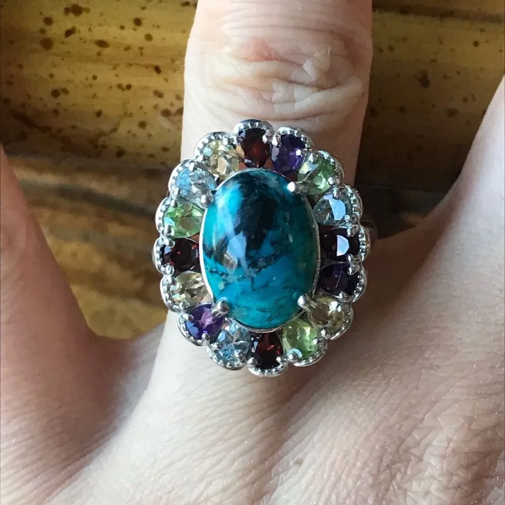 Natural Shadowkite Sterling Silver Cocktail Ring Size 7